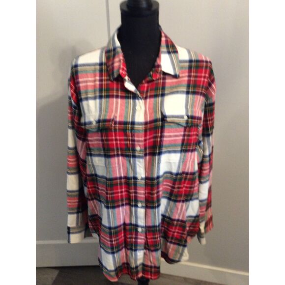 Old Navy Plaid Boysfriend Shirt Comfy Large L Button Front Womens - Picture 1 of 4